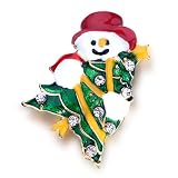 Pugster Cute Snowman Hold Green Xmas Tree Brooch