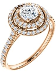 14K Rose Gold Round Cut Diamond Double-Halo Ring -- LIFETIME WARRANTY