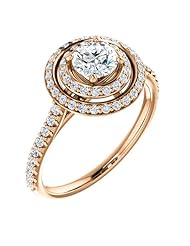 18K Rose Gold Round Cut Diamond Double-Halo Ring -- LIFETIME WARRANTY