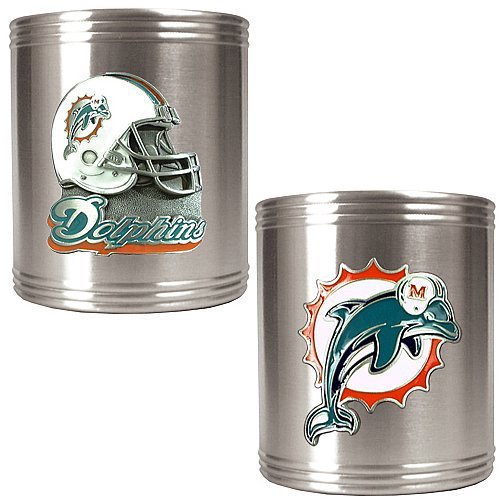 NFL Miami Dolphins Two Piece Stainless Steel Can Holder Set - Primary & Helmet Logo