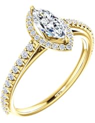 14K Yellow Gold Marquise Cut Diamond Halo-Style Ring -- LIFETIME WARRANTY