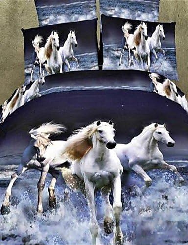 ZK Duvet Cover Set,3D Oil Painting Bedding Set 4pcs Comforter Duvet Covers Bed Sheet Bedclothes Set with Horse Pattern