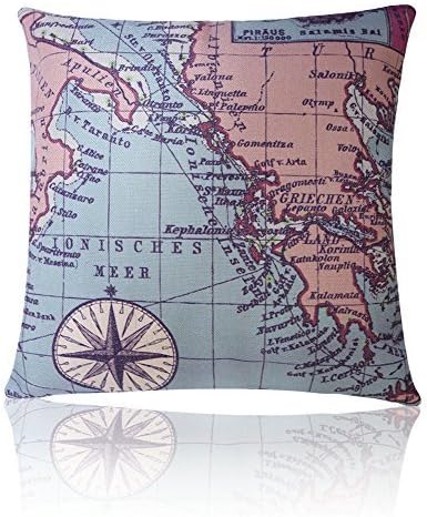 MARY ST 18x18 Inch Cotton Linen Decorative Throw Pillow Cover Cushion Case, World Map (MapB)