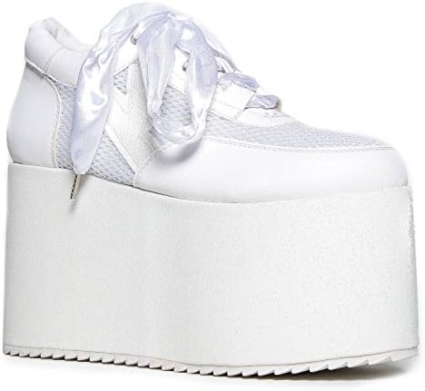 QOZMO GLITTER Ribbon Lace Mesh Platform Flatform Sneaker