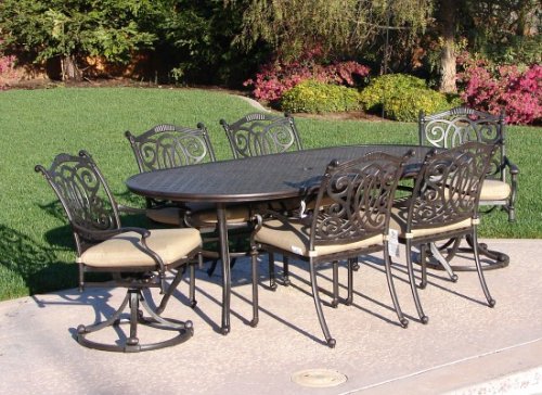 VALLEJO 7 PIECE OUTDOOR DINING SET BY MALLIN - CAST ALUMINUM with Table and 7 Chairs