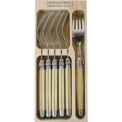 Horn Look Acrylic Ivory Color Laguiole Verdier Heavy Duty Boxed Set of 6 Forks