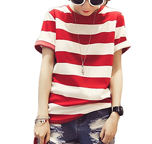 ELPIS レディース ボーダー Tシャツ 半袖 太め 大きめ ライン シンプル M L XL XXL 全2色