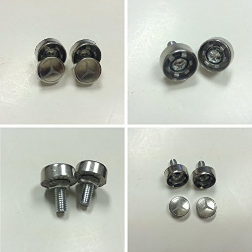 Benz Laser Engraved License Plate Frame Logo Steel Metal Anti Theft Or Removable Screw Cap Set of 2