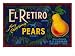 El Retiro Pear Crate Label - San Jose, CA Giclee Poster Print, 16x12