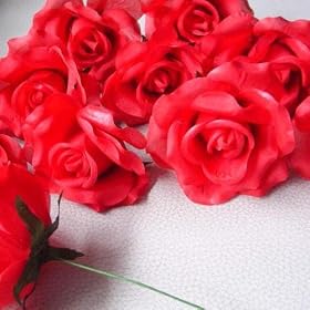 12X RED SILK STEM ROSES/BRIDAL/BOUQUET/CRAFT/VALENTINE