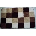 2tlg Set Badgarnitur Badteppich CHECKS 60 x 100 cm und WC-Vorleger 60 x 50 cm beige braun Badvorleger Badematte