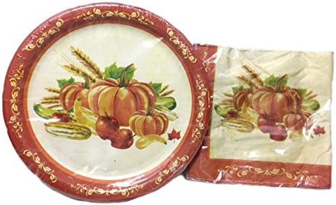 Autumn Harvest/Thanksgiving Decorative Paper Plates and Napkin Set (Fall Harvest)