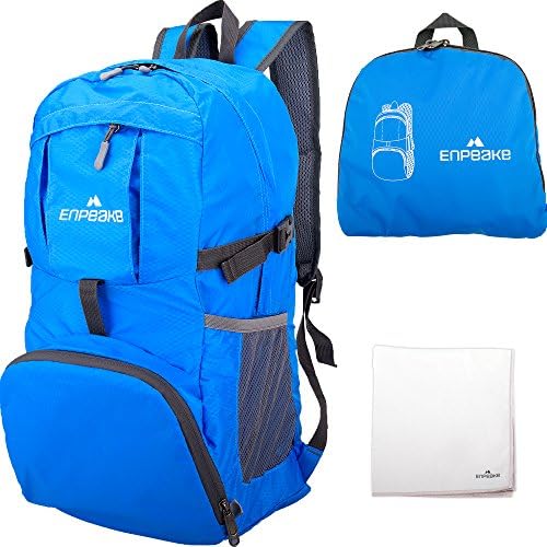 Enpeake Packable Hiking Backpack + Microfiber Towel - Ultralight Handy Daypack for Hiking, Traveling, Camping - Foldable, Compact Storage
