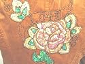 Finely Beaded and Sequined Tattoo Design Ladies Velvety Buckskin Tan Color Blazer - Chic Day to Evening Design for gals of all ages Love and Flowers Tattoo Design Womens Sizes: Large
