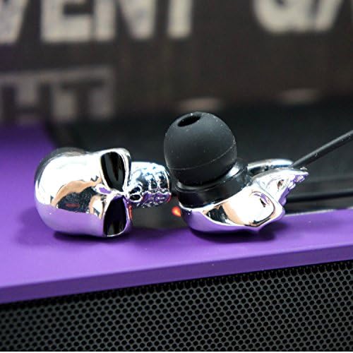 SUPER SPACE Apple iPhone 4 4S 5 6 iPod Samsung Headphones,New Cool Metal Skull Colorful 3.5 plug Jack in ear Earbuds for Apple iPhone 4 4S 5 6 iPod iPad Samsung Galaxy S3 S4 S5 Sony mp3 Player - Silver