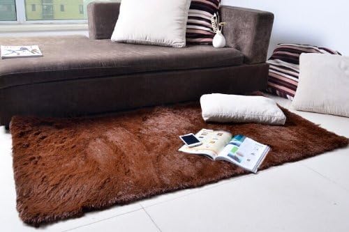 SoMarket Super Soft Modern Shag Area Rugs Living Room Carpet Bedroom Rug for Children Play Solid Home Decorator Floor Rug and Carpets 4- Feet By 5.2- Feet (coffee)