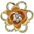 Blooming Rose Flower Crystal Brooch Pin - Gold