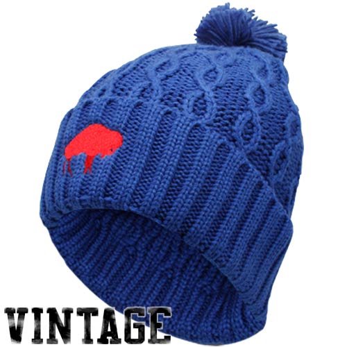 Reebok Buffalo Bills Ladies Royal Blue Retro Cuffed Pom Cable Knit Beanie