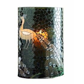 Tag Oversized Peacock Mosaic Glass Hurricane Candle Lantern, 13 Tall x 8.5 Diameter by Tag
