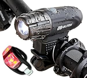 Super Bright USB Rechargeable Bike Light - Blitzu Gator 320 POWERFUL Bicycle Headlight - TAIL LIGHT INCLUDED. 320 Lumens LED Front Light. Waterproof, Easy Installation for Cycling Safety Flashlight