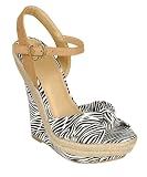 Bump! By Delicious Black and White Zebra Printed Cross-crossed Knotted Canvas Wedge Sandal in Zebra