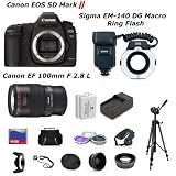 Canon EOS 5D Mark II 21.1MP Full Frame CMOS Digital SLR Camera with EF 100mm f/2.8 USM Lens With Sigma EM140 Ring Flash + 2 batteries + charger + Much More