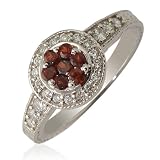 1.00cttw Natural White Diamond (SI Clarity, GH Color) & Floral Garnet Ring in 14K White Gold.
