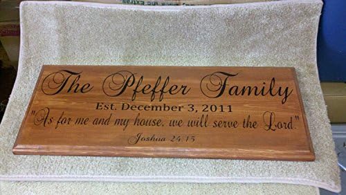 Personalized golden oak stained Wood Sign Family Name Established date Wedding Anniversary Plaque Board As for me and my house we will serve the Lord 7"x22"