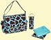 Coated Double Buckle Diaper Bag in Chocolate & Blue Giraffe