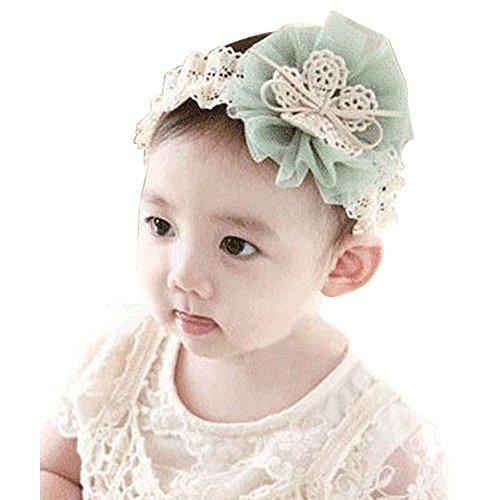 Mokingtop®Hot Cute Lovely Kids Baby Flowers Lace Bow Headband Hair Wear Hairband Ribbon (Green)
