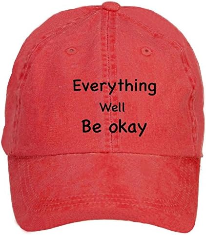 HUANYU Everything Well Be Okey Words Art Design Cotton Washed Baseball Caps One Size Hats With Adjustable Velcro