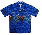 HAWAIIAN MEN'S MACAW PARROTS SHIRT, 2XL, BLUE