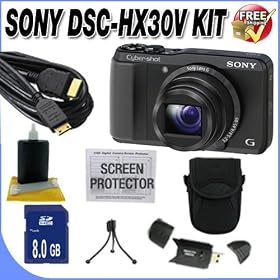 Sony Cyber-shot DSC-HX30V 18.2 MP Exmor R CMOS Digital Camera with 20x Optical Zoom and 3.0-inch LCD (Black) (2012 Model) + 8GB SDHC Class 10 Memory Card + Deluxe Case + USB Card Reader + Memory Card Wallet + Mini HDMI to HDMI Cable + Accessory Kit