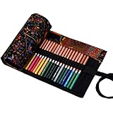 E'Plaza 72 Inserting Canvas Sketching Drawing Pencil Wrap Pouch Roll Up Case Holder Storage Bag (black tree 72)