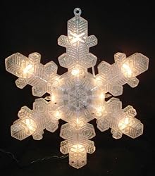 9" Frosted Glitter Snowflake Christmas Tree Topper 20 Clear Lights #ES61-137