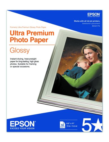Epson Ultra Premium Photo Paper Glossy, Letter, 8.5 x 11, 50 Sheets (S042175)