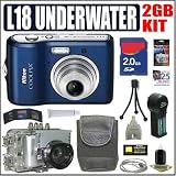 Nikon Coolpix L18 8MP Digital Camera Navy Blue Plus Underwater 2GB Deluxe Accessory - Nikon ANIKCPL18NK3