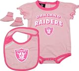 Oakland Raiders Newborn Pink Creeper, Bib, and Bootie Set