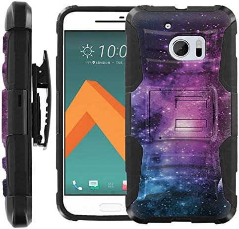 [Purple Galaxy ] HTC 10 Case [COMBAT] Rugged Holster Combo Case Layer Hybrid [Defender Body] Hybrid Armor Kickstand Bumper Cover for [HTC 10]