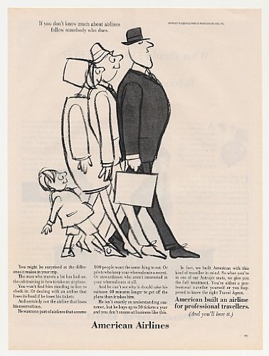 1967 American Airlines Follow Man Who Travels Saxon Print Ad