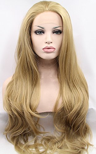 K'ryssma Good Looking Natural Wavy Heat Resistant Hair Synthetic Lace Front Wig Golden Blonde #24 for White Women