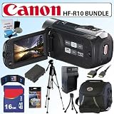 Canon VIVIA HF-R10 20x Optical Zoom 8GB Dual Flash Memory Digital Camcorder in Black and 16GB Deluxe Accessory Bundle