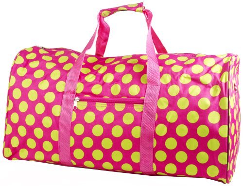 World Traveler Pink and Green Polka Dots Gym Duffle Bag 21-inch