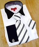 Jean Paul White/Black Dress Shirt/Tie/Hanky Set