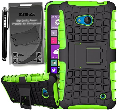 Microsoft Nokia Lumia 640 Grenade Combat Case by ElBolt® with Kick Viewing Stand - Green with Free Pocket Clip Stylus Pen and HD Screen Protector