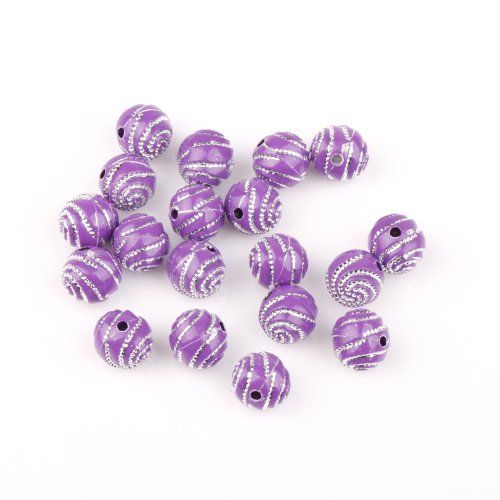 ILOVEDIY 200pcs in Bulk Purple Round Spiral Acrylic Loose Beads 10mm for Jewelry Making