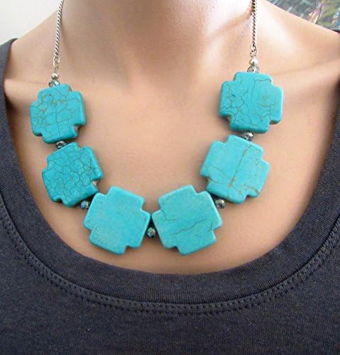 Turquoise Square Tile and Crystal Necklace