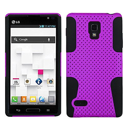 441 Wireless Hybrid Rugged Impact Proof Dual Layer Shock Resistant Case, USB 3.0 Data / Charging Cable &amp; Mini Pen Stylus Bundle for LG Optimus L9 P769 MS769 (Case USB Stylus Kit - Hybrid Net Purple)