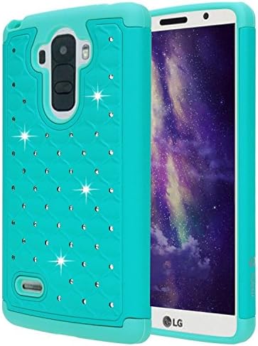 LG G Stylo Case,Jaweke Soft Silicone Hard Plastic Heavy Duty Shock Proof Studded Rhinestone Crystal Bling Diamond Hybrid Dual-Layer Armor Defender Protection Cover For LG G Stylo (Emerald/Emerald)