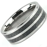 Tungsten Carbide Men's Ring Wedding Band 8MM (5/16 inch)with double row Black Carbon Fiber InlayComfort Fit (Available in Sizes 8 to 12)